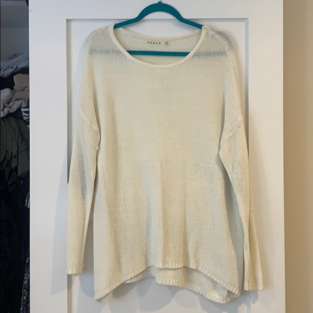 Rehab white sweater with gray glitter on elbows